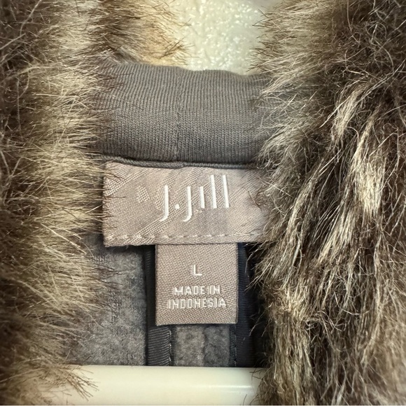 J. Jill Gray Faux Fur Trim Hooded Jacket - Picture 3 of 6
